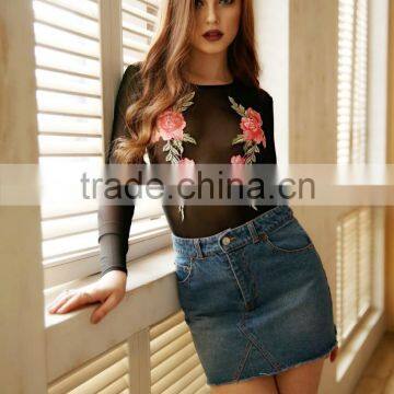 Sexy Teddy Linger Tank Top Crop Top Embroidery Transparent T-shirt Long Sleeve Jumpsuit Lingerie Conjoined Underwear photo-5
