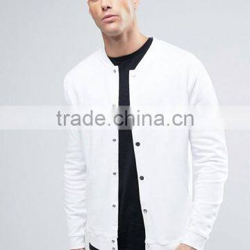 Custom Baseball Collar Press Stud Placket Side Pockets White Men's 100% Cotton Casual Plain Design Button Openning Sweatshirt