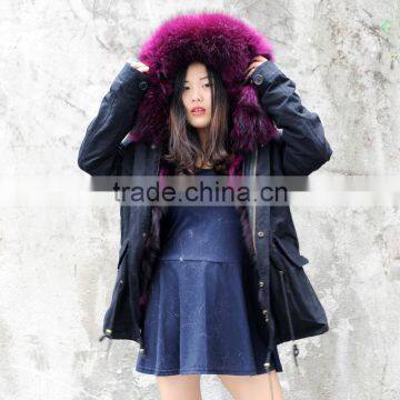 CX-G-P-05K Women Real Raccoon Fur Collar Decorate Real Fox Fur Parka photo-5
