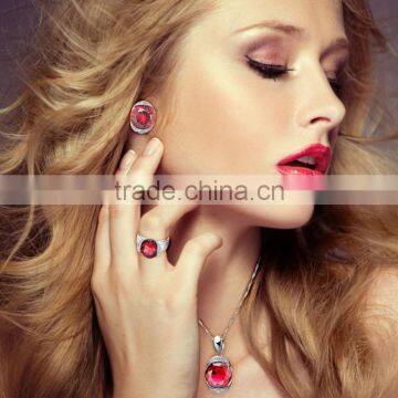 Ruby with CZ studded Silver Plated Fashion Pendantset