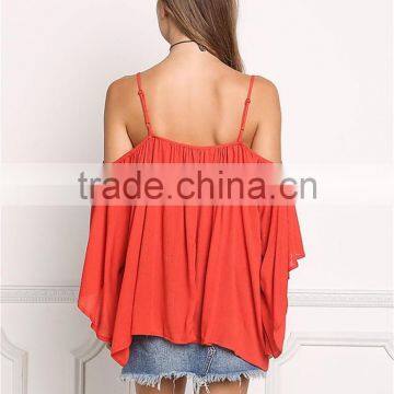 MGOO 2017 New Style Beach Casual Linen Red Blouses Viscose Tie Up Tunic Loose Style Fashion Off Shoulders photo-6