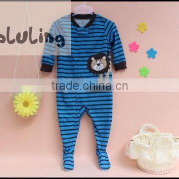 100% cotton baby striped lion aniaml printed footed pajamas, boys pajamas with feet wholesale