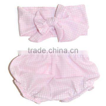 Red Seersucker Bloomer With Headband 2 Pieces Set for New Born Baby photo-4