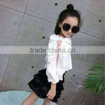 2-7 Years Wholesale 2017 Hot Sale Girls Ruffles Shirt Full Sleeve Fashion Cotton Autumn Shoulderless Girls Blouse photo-3