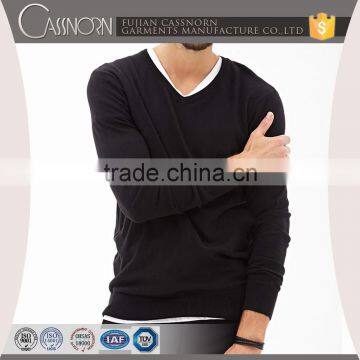 Pure cotton v-neck autumn pullover sweater for men
