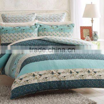 Printed Birds & Plain And Floral Panels Quilt Cover photo-2