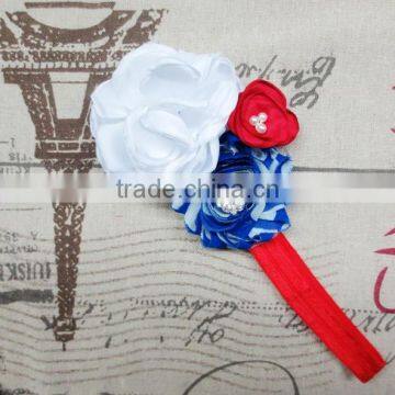 Boutique Flowers Headband in Red Pearl ,White Camellia and Shabby Blue