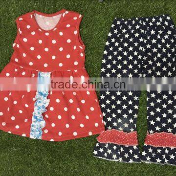 Baby Girls 4th Of July Ruffle Summer Outfits black red polka dot 4Th July Clothes Summer Vacation Outfit