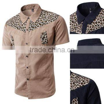 Short Sleeves Contrast Leopard Printing Fashion Cotton Men Shirts photo-3