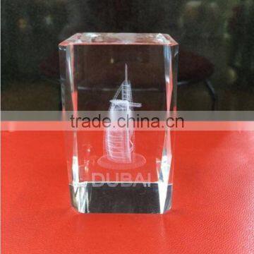 3D Laser Engraved Burj Dubai Cube Religious Crystal Souvenirs Crystal Gifts