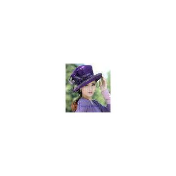 Handmade Purple Satin Womens Church Hats with Diamond Casing