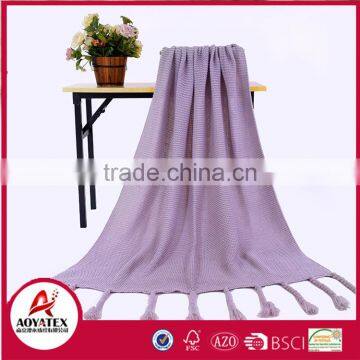 Wholesale 100% Acrylic crocheted knit throw blanket with tassels