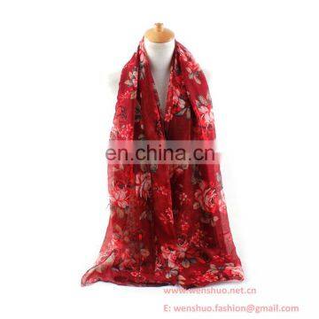 2016 New Chinese Rose Printed Fashionable Viscose Scarf With Sunblock photo-2