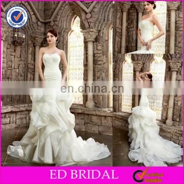 BN86 Sexy Cut Strapless Sleeveless Fancy Ruffle Skirt Mermiad Long Tail Wedding Dresses