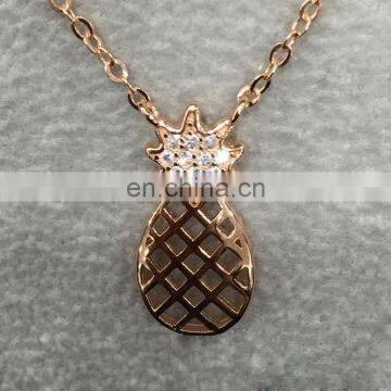 Fashion Delicate Hollow Micro Pave Diamond Pineapple Pendant Gold Plated Fruit Necklace Stylish 925 Sterling Silver Jewelry