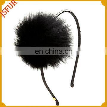 Colorful cute hot sale genuine fox fur ball girls winter fur hairband