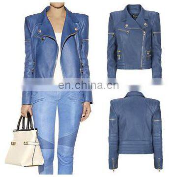 Fashion woman leather jacket with zippers (NTF05003)