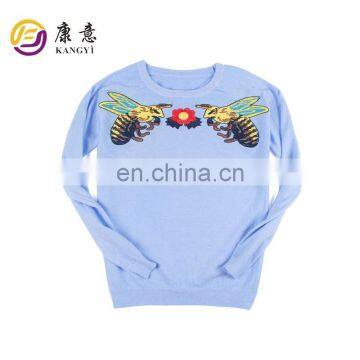 100% Cotton Lady Round Neck Knitted Sweater with Long Sleeve