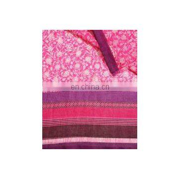 Fuchsia Floral Border Kota Doria Screen Printed Fabric