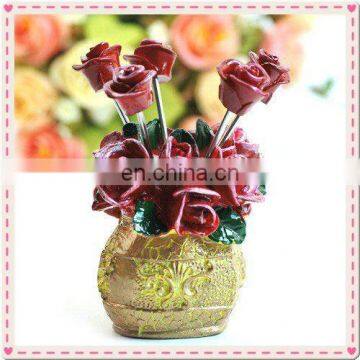 Wedding Gift Red Rose Design Fruit Fork