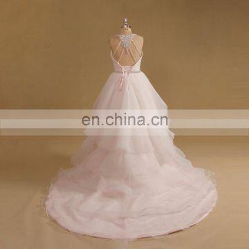 New Arrival Eleagnt V Neck Beaded Straps & Betl Puff Wedding Gown Ruffle Organza photo-4