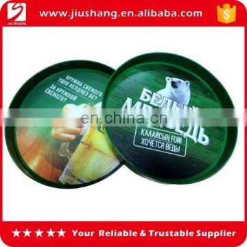 Custom round shape plastic bar tray with logo printed on film