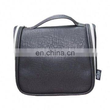 Large capaciy Luxury Toilet Bag Leather Black Waterproof Hanging Toiletry Bag For Travel