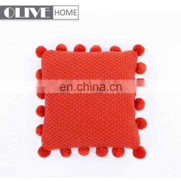 2018 Fashion Sofa Decorative Handmade Plain Acrylic Knitted Cushion Cover With Pompom photo-2