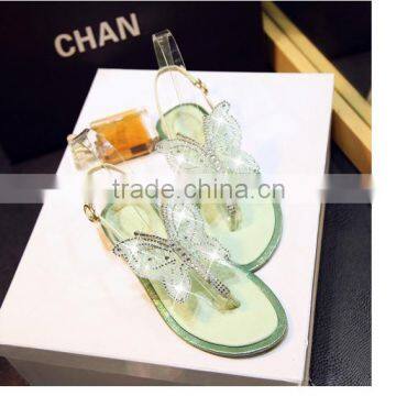 Best selling 2016 summer Sweet bowknot high-end fashion leather diamond flip-flops slippers