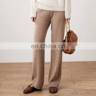 Women Luxury Soft Cashmere Rib Knit Casual Wide Leg Lounge Pants photo-3