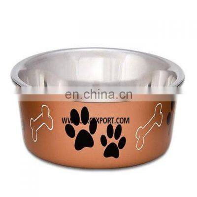 copper antique metal food dog bowl