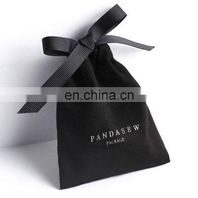 PandaSew 10x8cm Custom Logo Print Necklace Bracelet Gift Drawstring Bag Suede Jewelry Pouch