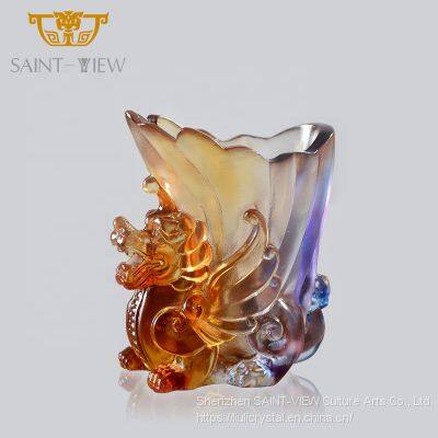 Colored Glaze Fancy Business Gift Auspicious Lions Animal Home Decor Pen Holder Desktop Display Rack Stand photo-4