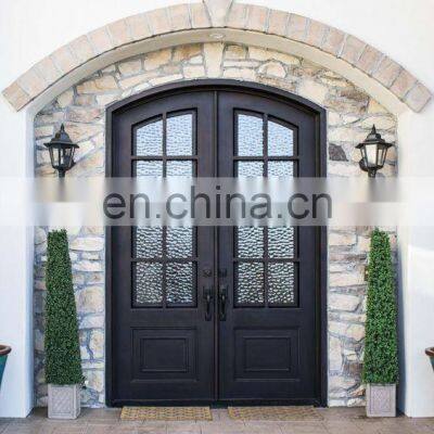Apartment Popular Modern Design Security Metal Front External Double Insulated Glass Swing Wrought Iron Door