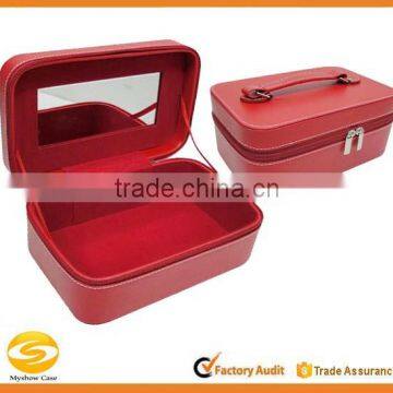 Red Leather cosmetic box,Jewelry storage case,Makeup travel case