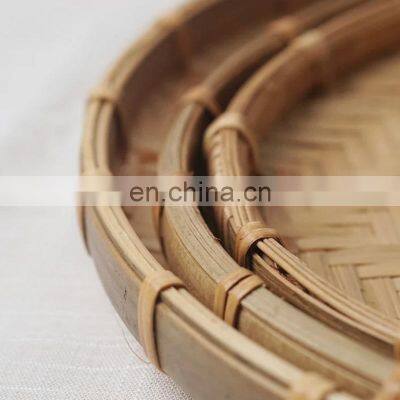 Set 3 Wall Decor Handmade Woven Round Bamboo Tray photo-2