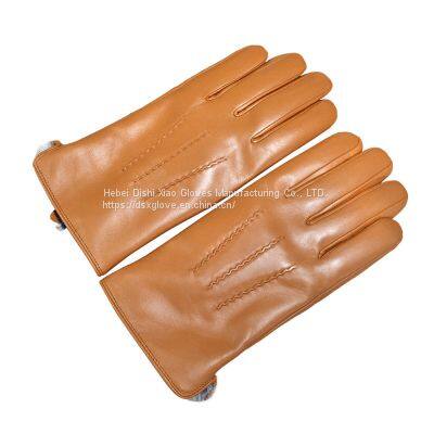 Custom Men Black Winter Warm Waterproof Fashion Sheepskin Leather Gloves With Rabbit Fur Lining photo-2