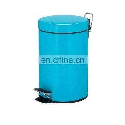 iron steel blue eco dustbin for home round foot pedal waste bin