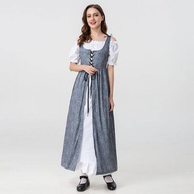 Womens Renaissance Medieval Irish Dress Trumpet Sleeves Dress photo-5