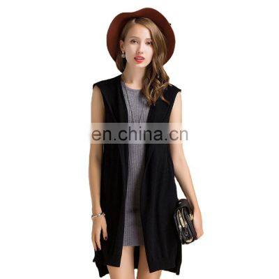 100% Cashmere Women's Sleeveless Hooded Cardigan Sweater Knitted Long Anti-Wrinkle Autumn High Street OEM Service Available
