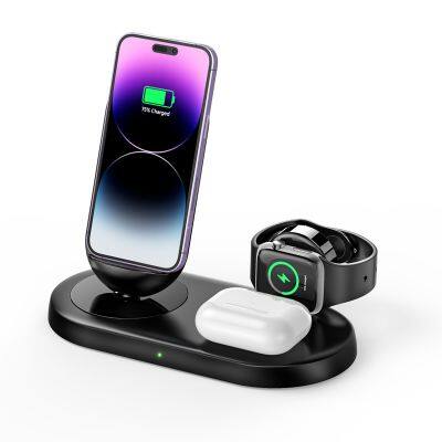 Foldable Folding Three in One Wireless Charging Adjustable Vertical Phone Watch Earbuds 15W Fast Charging Wireless Charger Stand