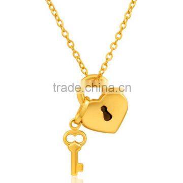 2016 New Fashion High Polished Stainless Steel 18k Gold Plated Padlock And Key Pendant