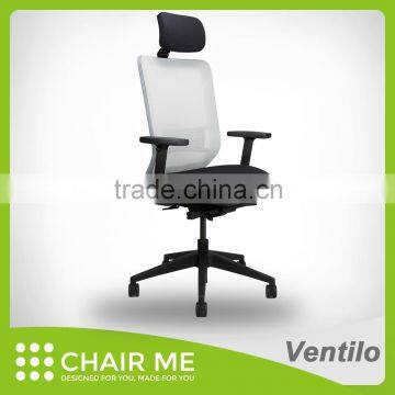 Ventilo office chair, white mesh chair, adjustable headrest, gray bracket, adjustable seat, armrest, lumbar, nylon base