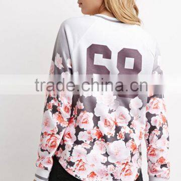 Women Ombre Floral Print Athletic Pullover With Curved Hemline photo-4