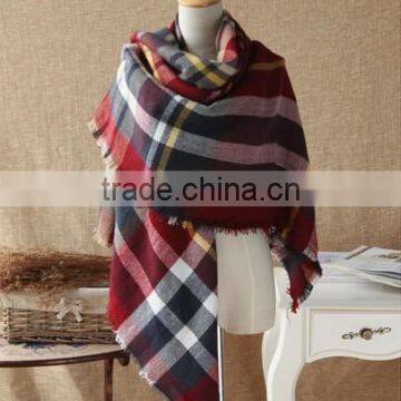 New Winter Plaid Square Tassel Fashion Women Wool Shawl photo-5
