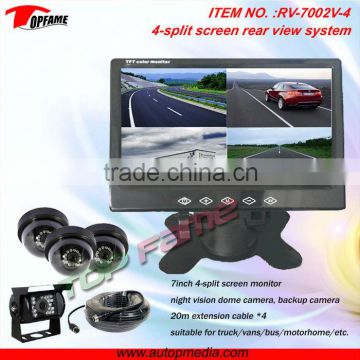 RV-7400V-4 7 Inch Car Rear Vison Camera System with 4-split screen monitor for heavy duty vehicles