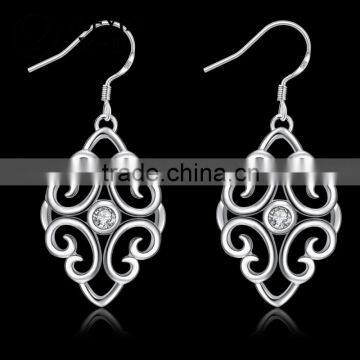 2015 simple design silver plated CZ fine bali jewelry earrings