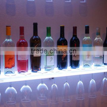 LED Backlit Acrylic Bar Shelf with Integrated Acrylic Wine Glass Stemware Rack