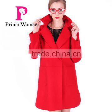 New Design Spring Women Medium Length Red Wool Coat photo-6