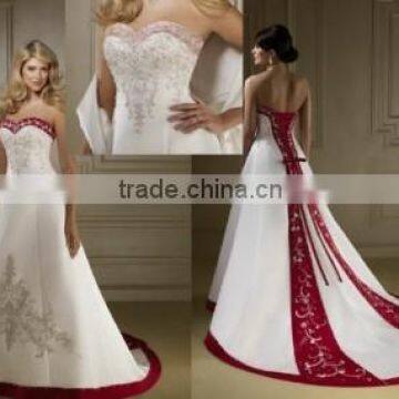 A-line Satin Red and White Wedding Dress